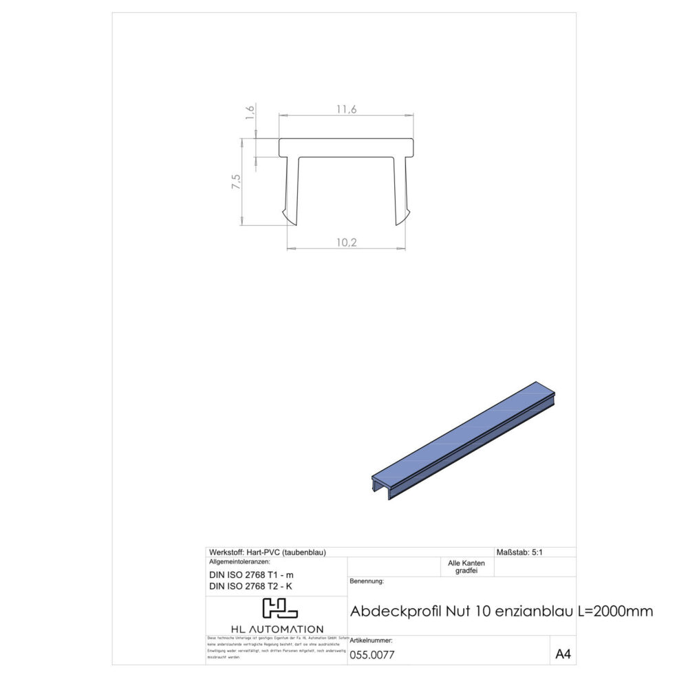 Abdeckprofil Nut 10 enzianblau L=2000mm – Bild 2