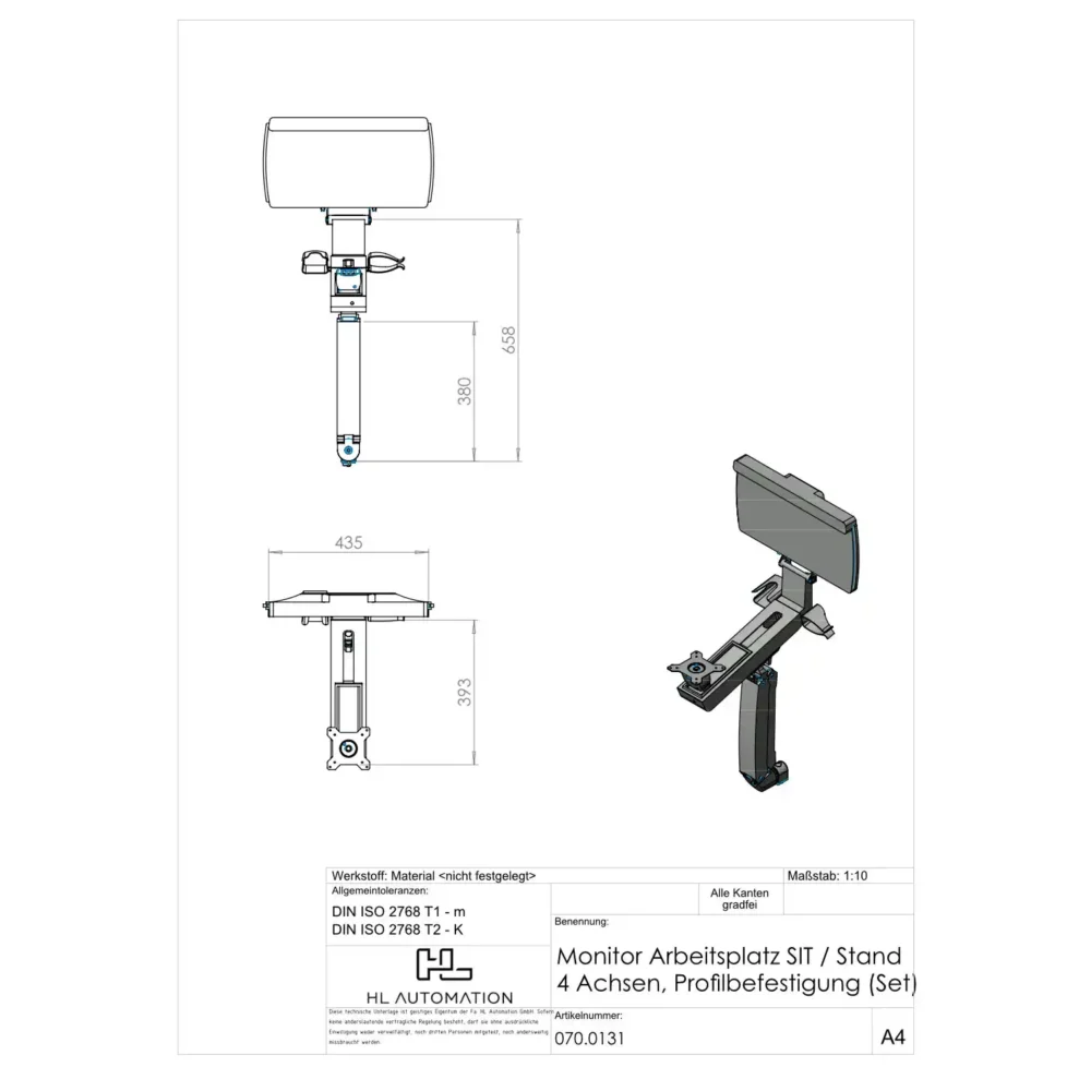 Monitor Arbeitsplatz SIT / Stand 4 Achsen, Profilbefestigung (Set) – Bild 2