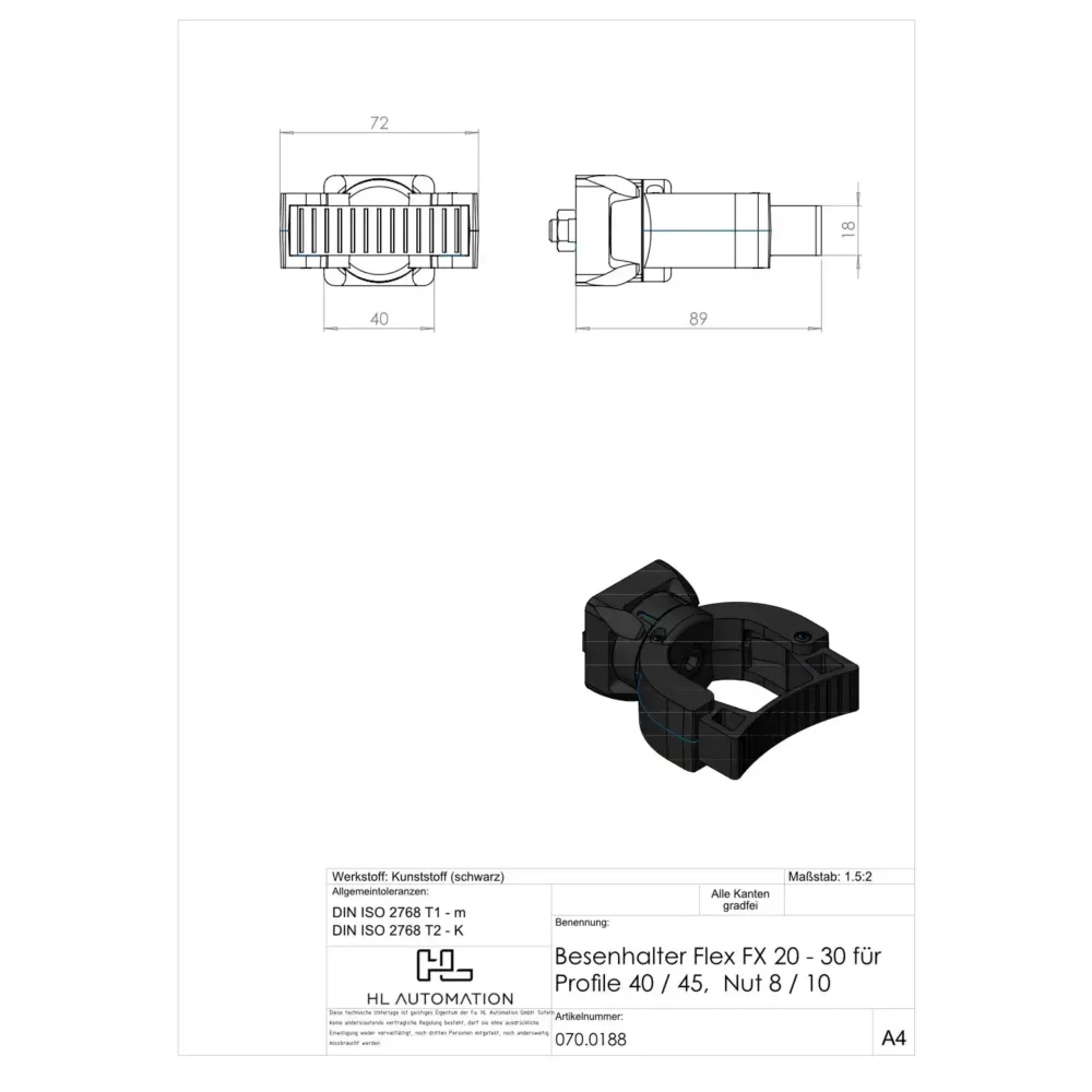 Besenhalter Flex FX 20 - 30 für Profile 40 / 45,  Nut 8 / 10 – Bild 2