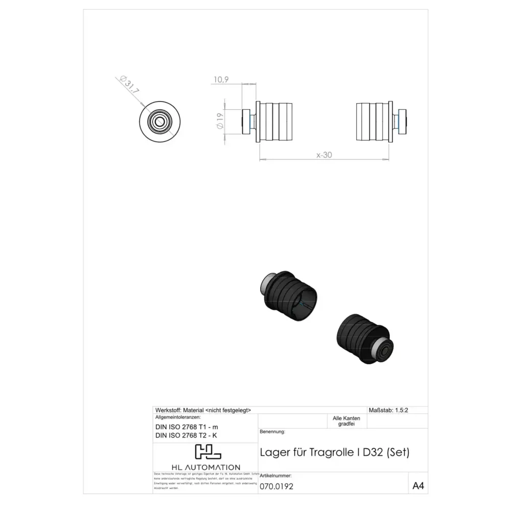 Lager für Tragrolle I D32 (Set) – Bild 2